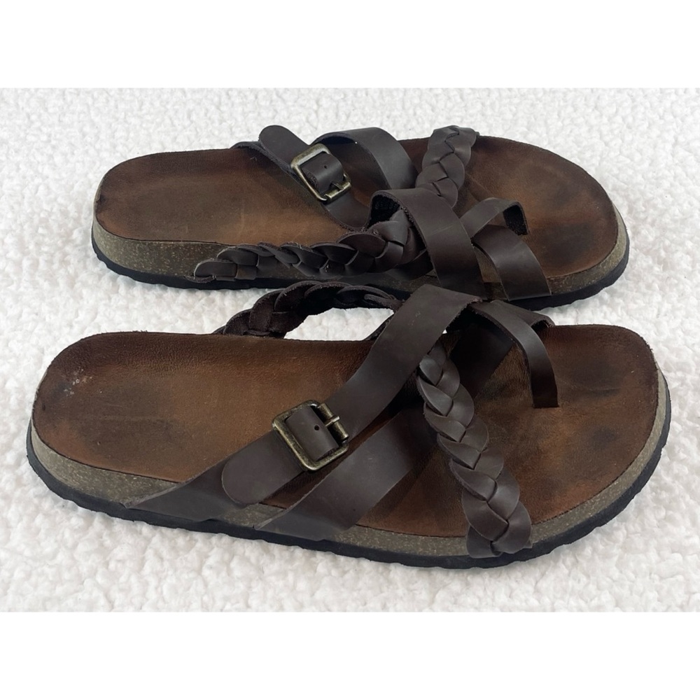 KOHL’S • Dark Brown Leather Strappy Criss-Cross Slide Sandals, 9 - Picture 7 of 16